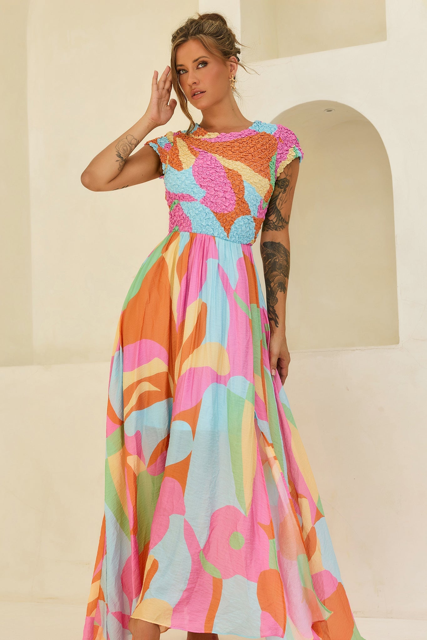 You For Me Woven Maxi Dress - Aqua Multi