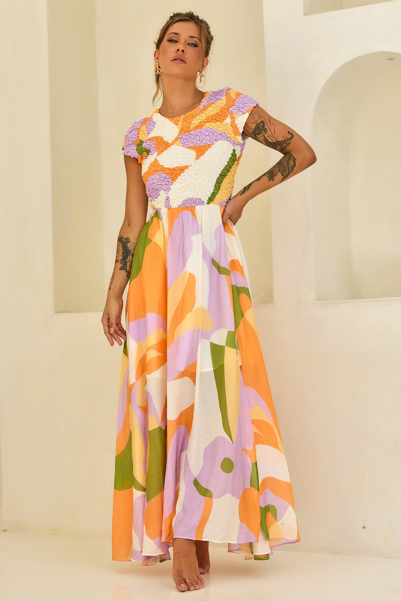 You For Me Woven Maxi Dress - Orange Multi