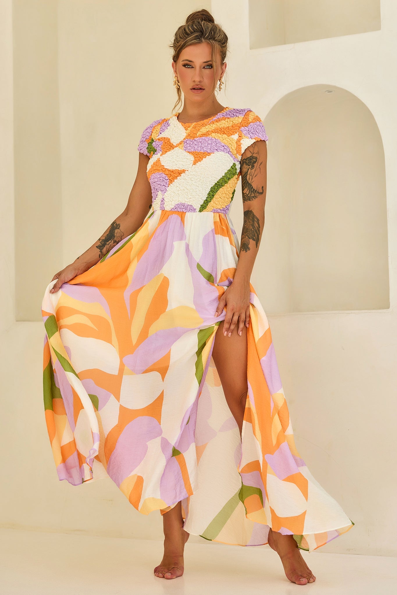 You For Me Woven Maxi Dress - Orange Multi