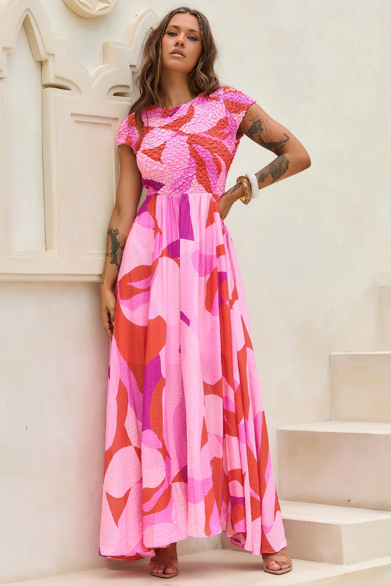 You For Me Woven Maxi Dress - Pink Multi