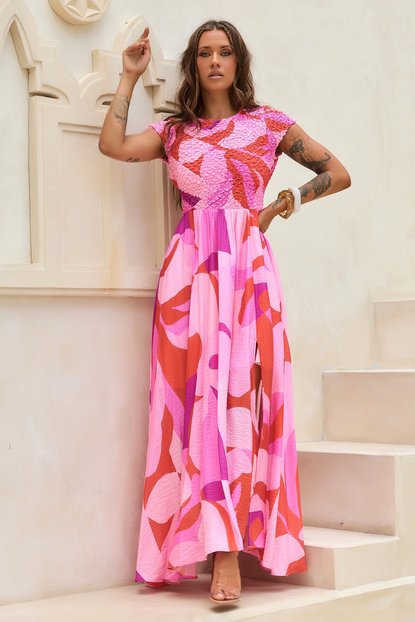 You For Me Woven Maxi Dress - Pink Multi